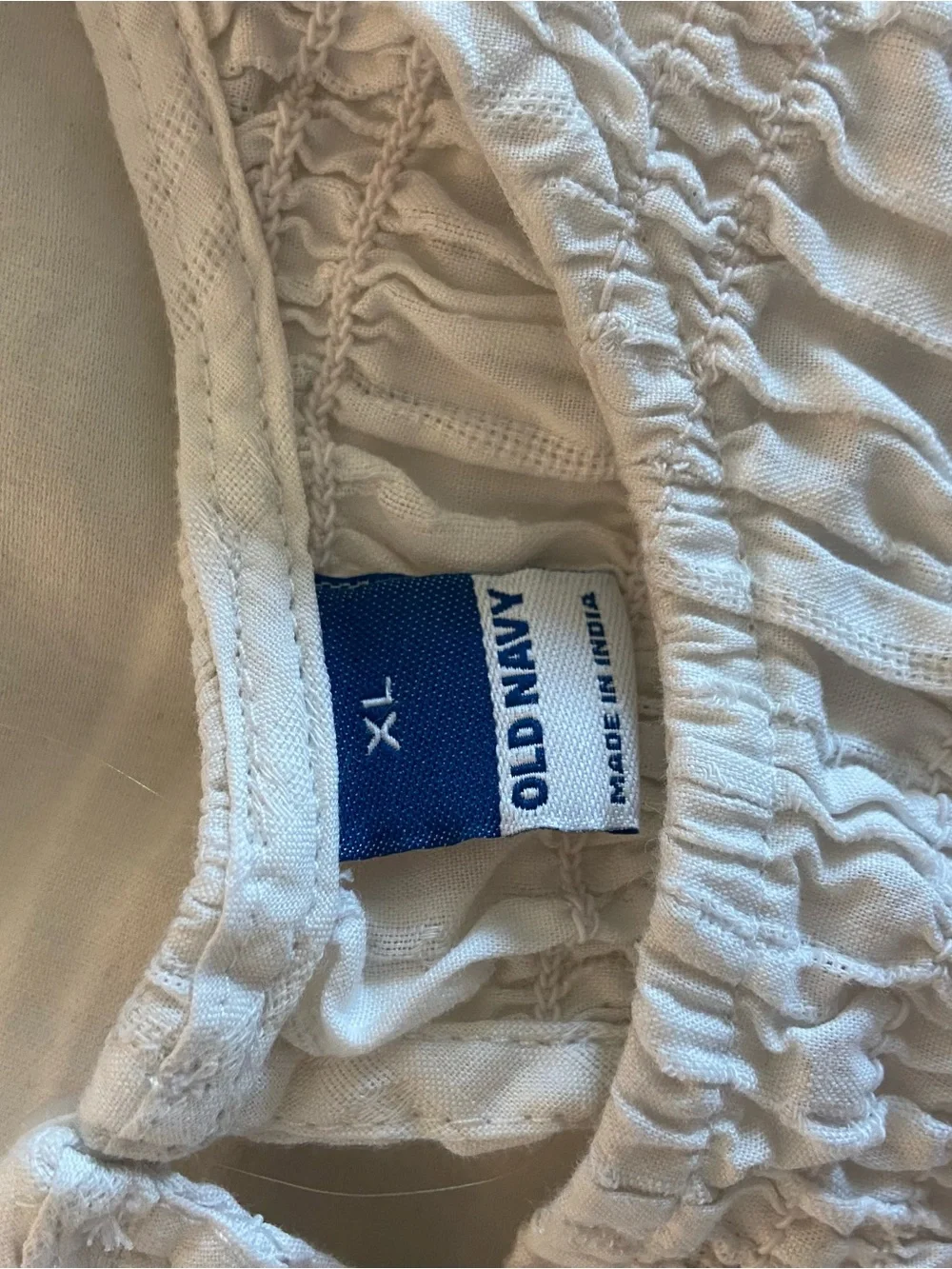 Old Navy White Smocked Peplum Blouse with Puff Sleeves